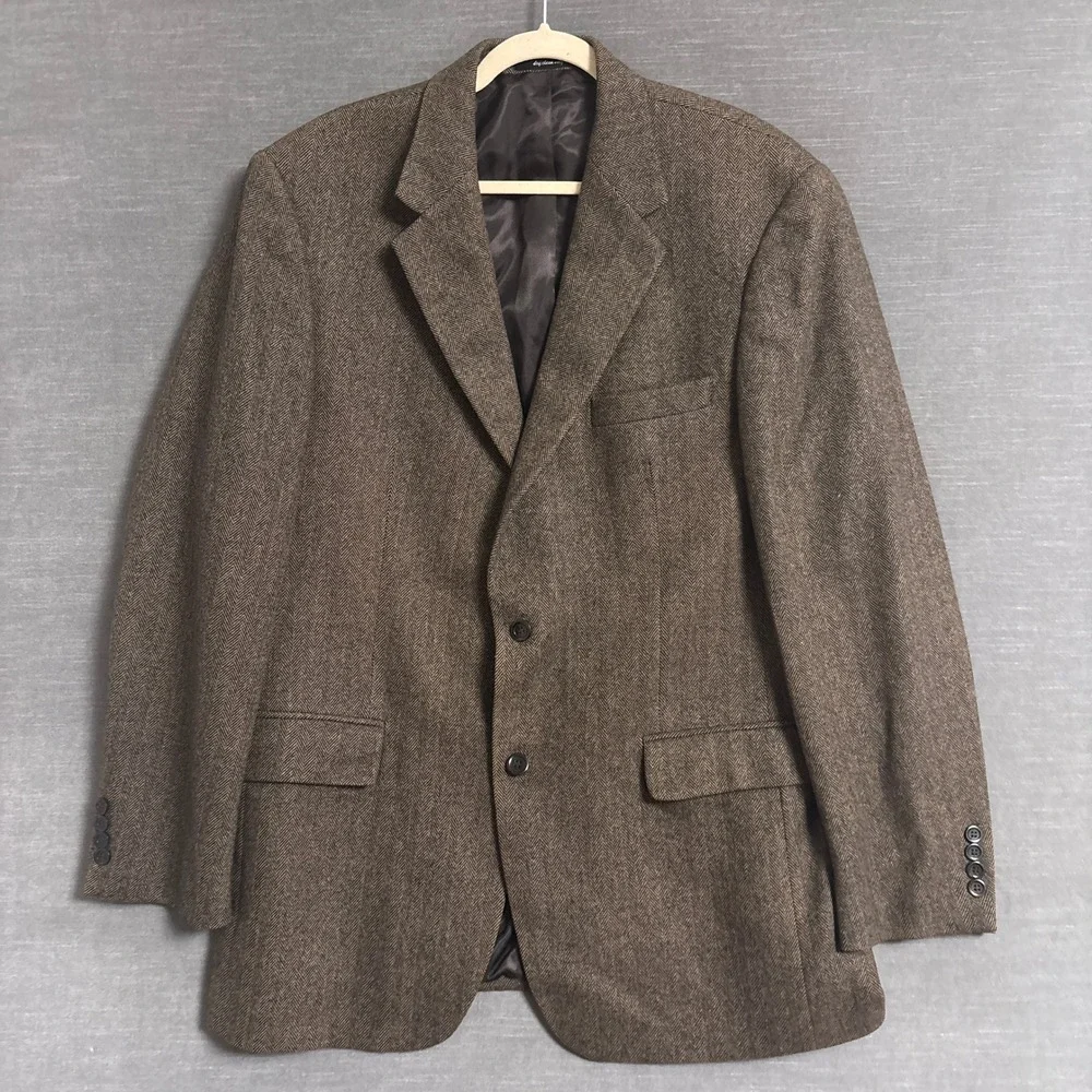 Vintage Gianfranco Ruffini Sport Coat 44L Brown Herringbone Camel Hair Tweed